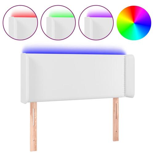 Sengegavl med LED-lys 83x16x78/88 cm kunstlæder hvid