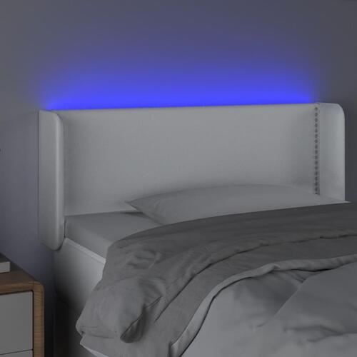 Sengegavl med LED-lys 83x16x78/88 cm kunstlæder hvid