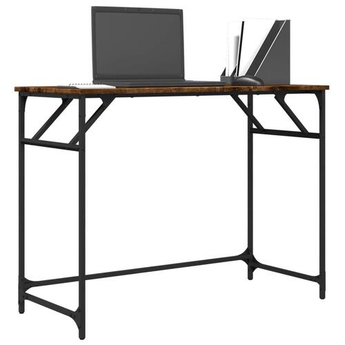 Skrivebord 100x45x76 cm konstrueret træ og stål røget eg