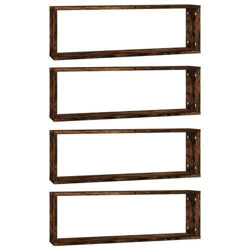 Væghylder 4 stk. 80x15x26,5 cm konstrueret træ røget egetræ
