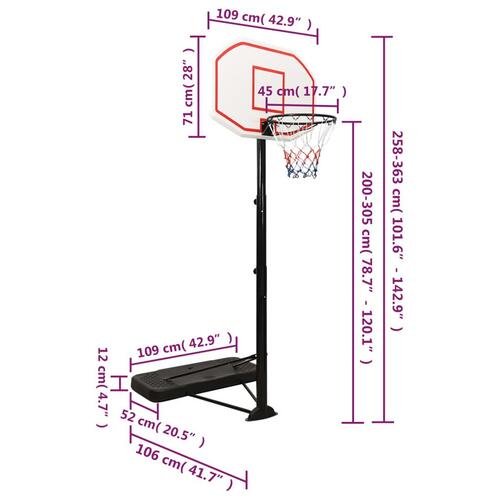 Basketballstativ 258-363 cm polyethylen hvid
