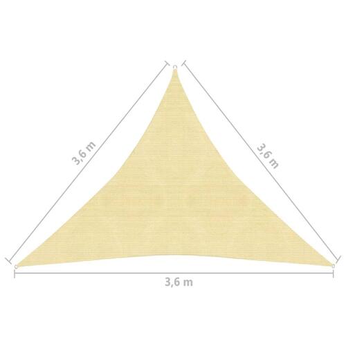 Solsejl HDPE trekantet 3,6x3,6x3,6 m beige