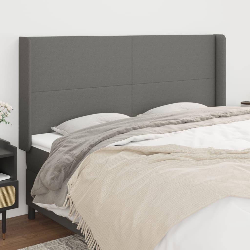 Sengegavl med kanter 203x16x118/128 cm stof mørkegrå