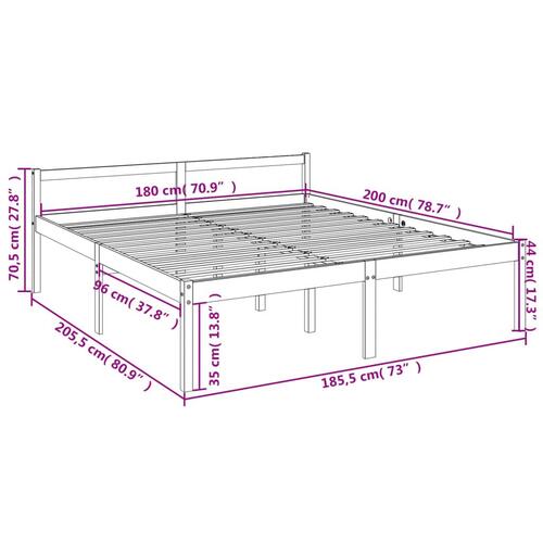 Seniorseng 180x200 cm super kingsize massivt fyrretræ grå