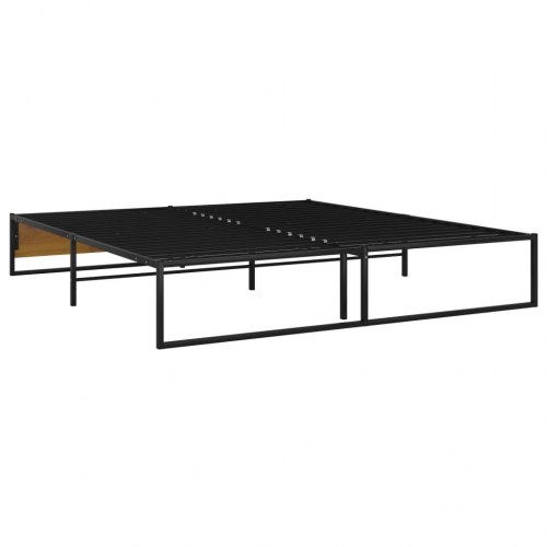 Sengeramme 160x200 cm i sort metal med trælook fodende