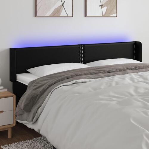 Sengegavl med LED-lys 203x16x78/88 cm kunstlæder sort