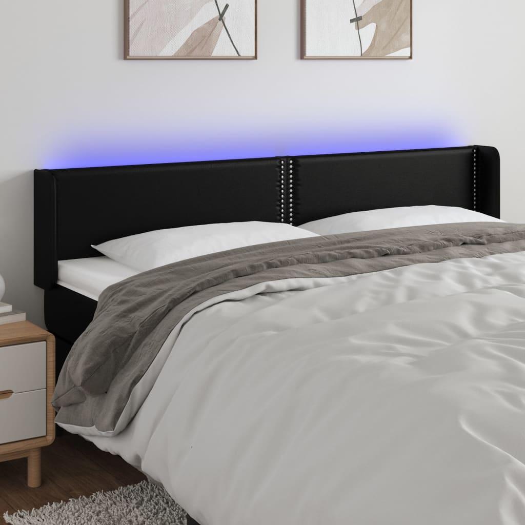 Sengegavl med LED-lys 203x16x78/88 cm kunstlæder sort billede