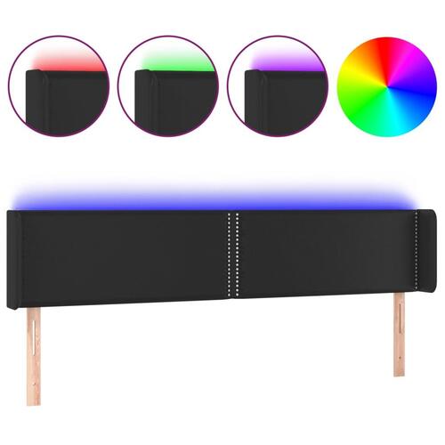Sengegavl med LED-lys 203x16x78/88 cm kunstlæder sort