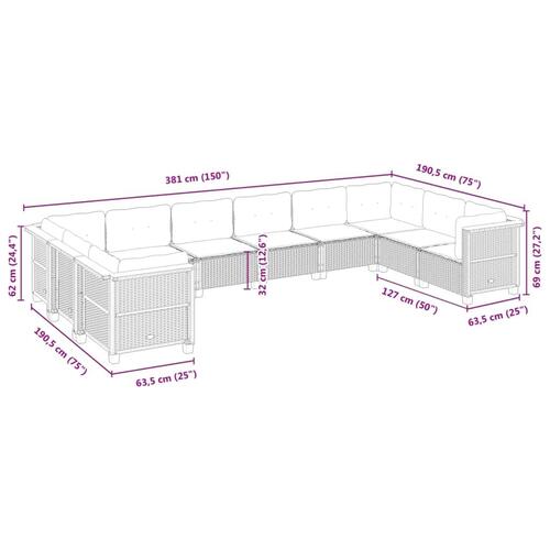 Sofasæt til haven 10 dele med hynder polyrattan grå