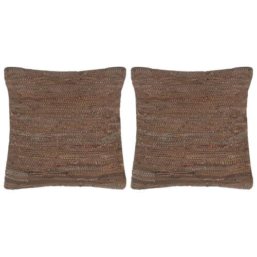 Puder 2 stk. chindi brun 45 x 45 cm læder og bomuld