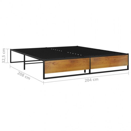 Sengestel i metal 200x200 cm - sort med trælook panel