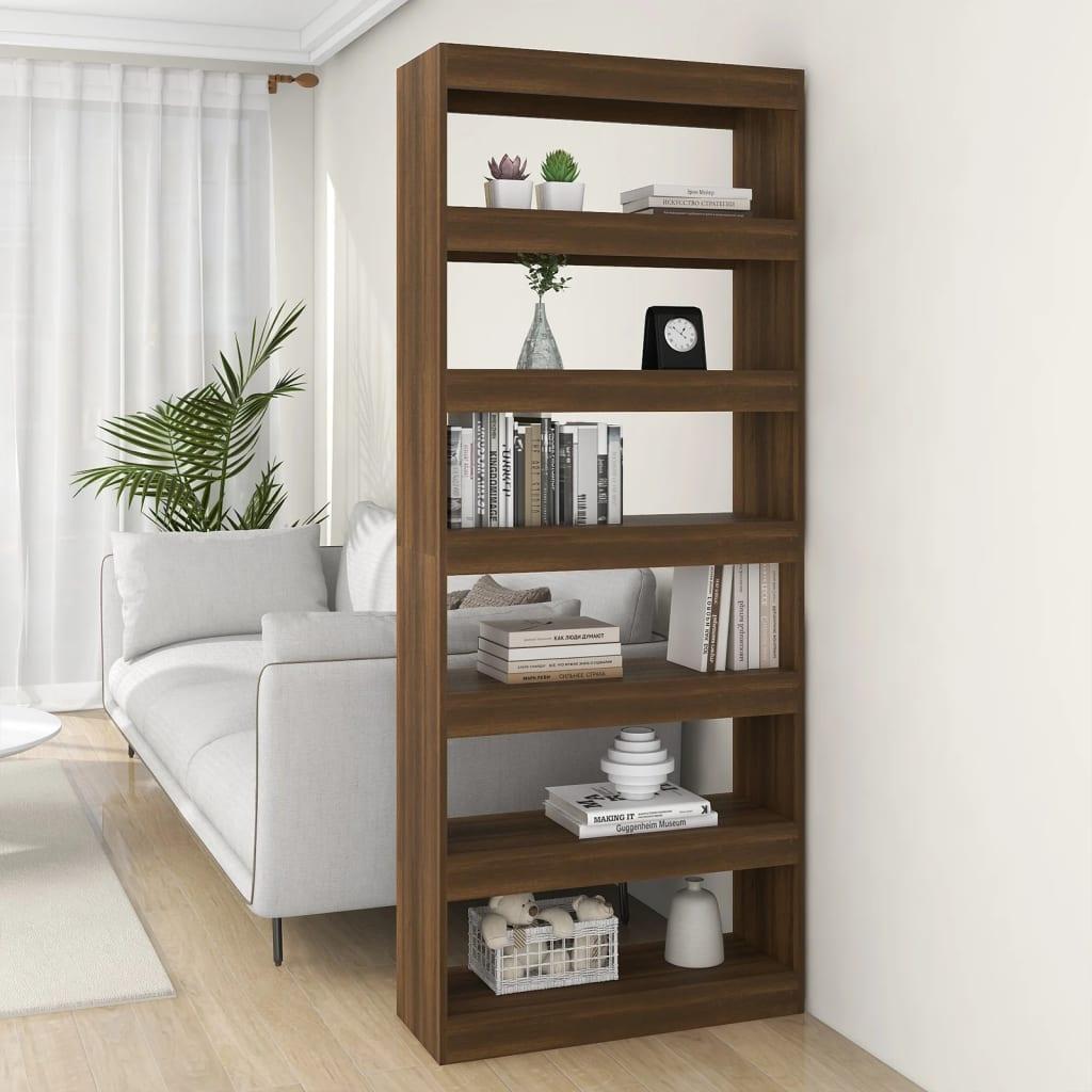 Bogreol/rumdeler 80x30x198 cm konstrueret træ brun eg