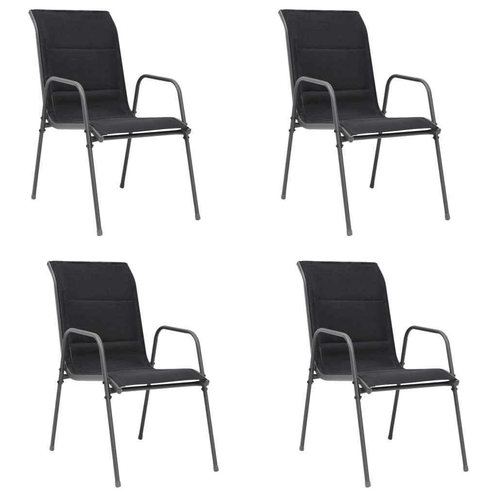 Havestole 4 stk. stabelbare stål og textilene sort
