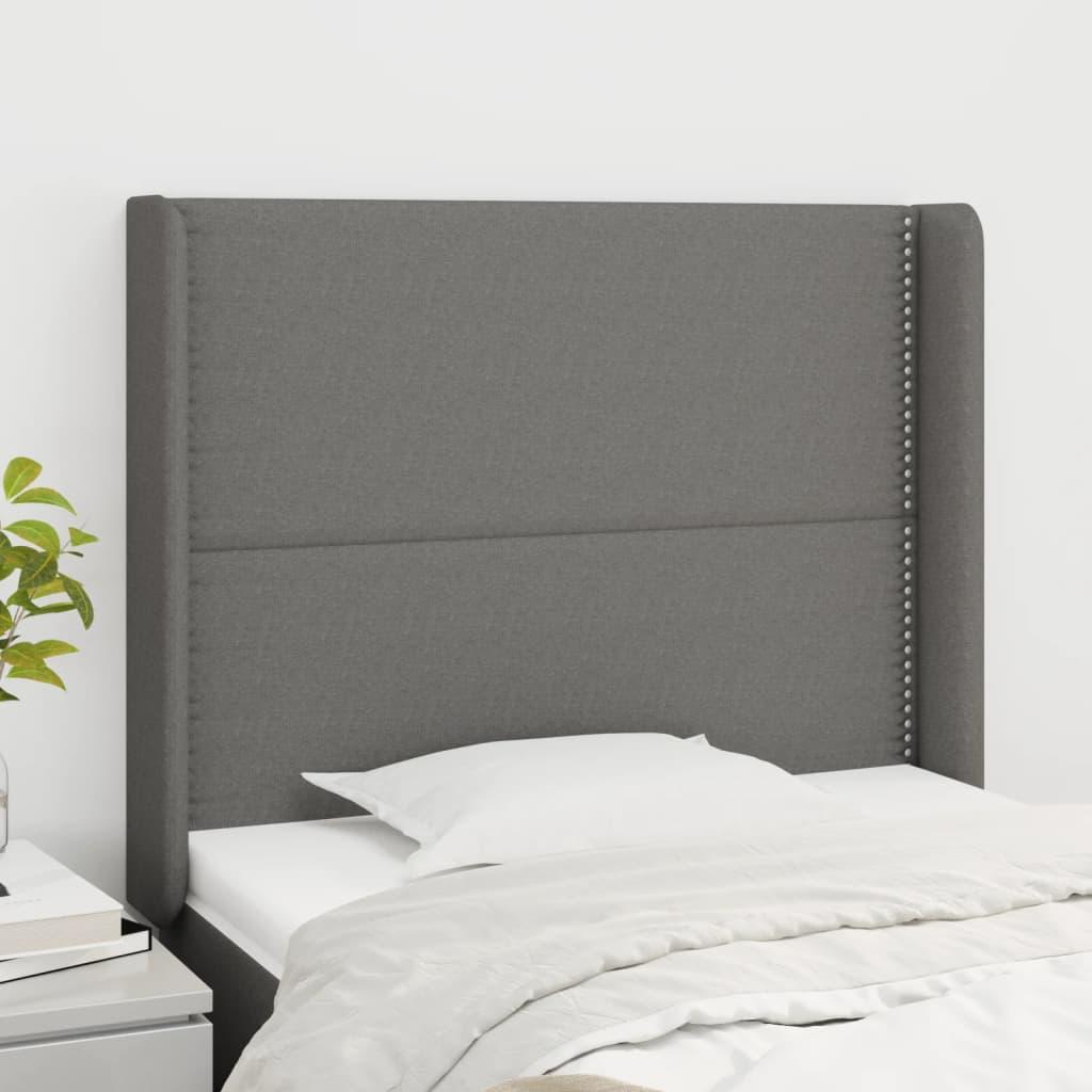 Sengegavl med kanter 83x16x118/128 cm stof mørkegrå