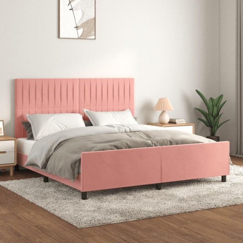 Sengeramme med sengegavl 180x200 cm i fløjl - pink