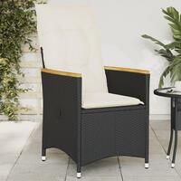 Havestol med hynder justerbart ryglæn polyrattan sort