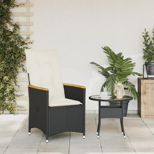 Havestol med hynder justerbart ryglæn polyrattan sort