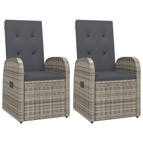 Havestole med hynder 2 stk. polyrattan grå