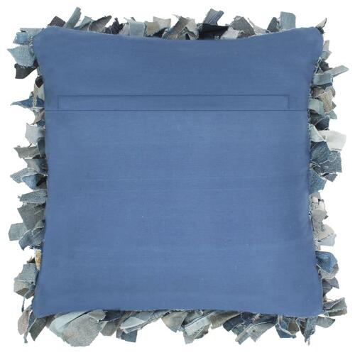 Pude denim pjusket blå 60 x 60 cm læder og bomuld