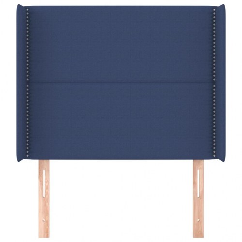 Sengegavl med kanter 83x16x118/128 cm stof blå