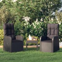 Havestole med hynder justerbart ryglæn 2 stk. polyrattan sort