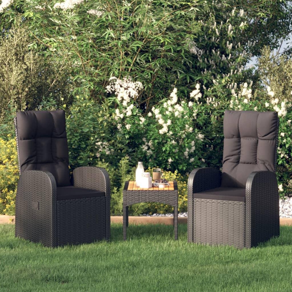 Havestole med hynder justerbart ryglæn 2 stk. polyrattan sort