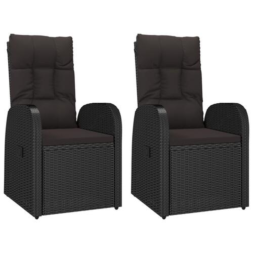 Havestole med hynder justerbart ryglæn 2 stk. polyrattan sort