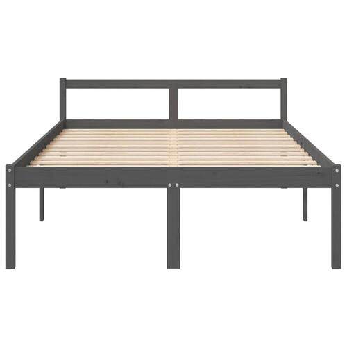 Seniorseng 135x190 cm dobbeltseng massivt fyrretræ grå