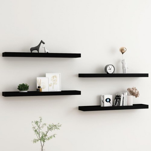 Svævehylder 4 stk. 80x15x4 cm MDF sort