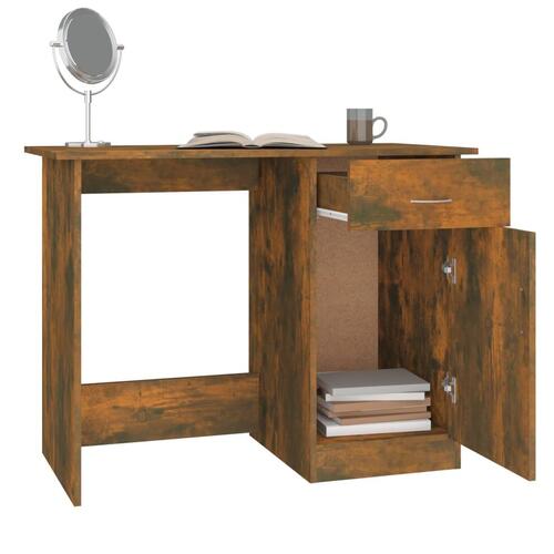 Skrivebord 100x50x76 cm konstrueret træ røget egetræsfarve