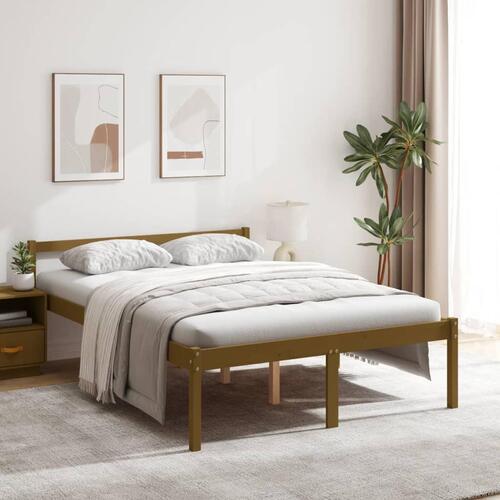Seniorseng 135x190 cm dobbeltseng massivt fyrretræ honningbrun