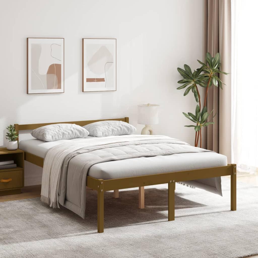 Seniorseng 135x190 cm dobbeltseng massivt fyrretræ honningbrun