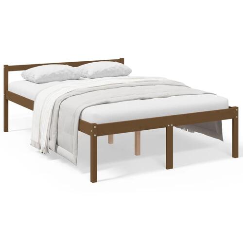 Seniorseng 135x190 cm dobbeltseng massivt fyrretræ honningbrun