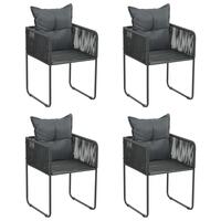 Havestole 4 stk. med puder polyrattan sort