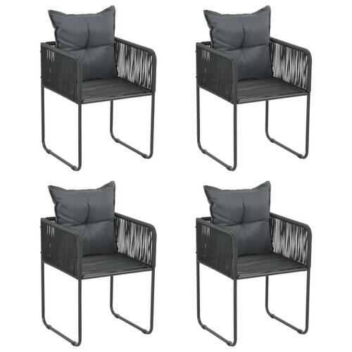 Havestole 4 stk. med puder polyrattan sort