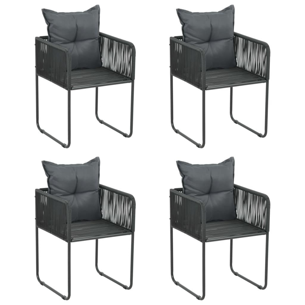 Havestole 4 stk. med puder polyrattan sort