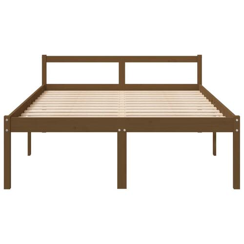 Seniorseng 135x190 cm dobbeltseng massivt fyrretræ honningbrun