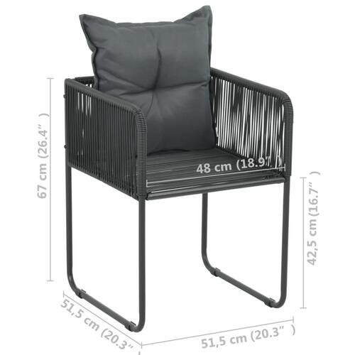 Havestole 4 stk. med puder polyrattan sort