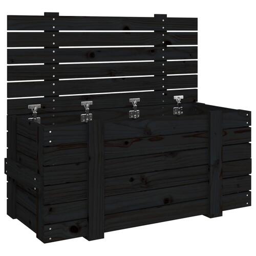 Opbevaringskasse 91x40,5x42 cm massivt fyrretræ sort