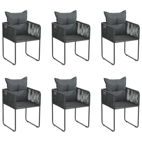 Havestole 6 stk. med puder polyrattan sort