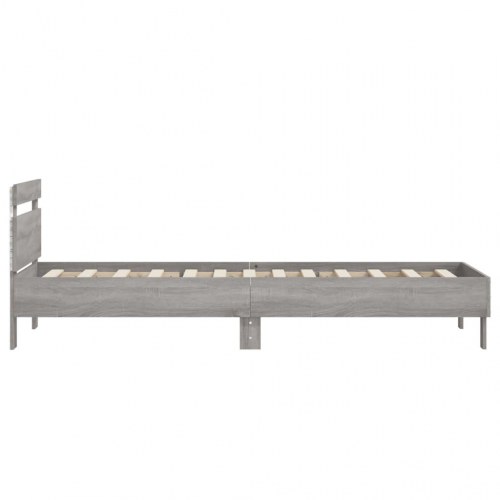 Sengeramme med sengegavl og LED-lys 90x200 cm grå sonoma-eg