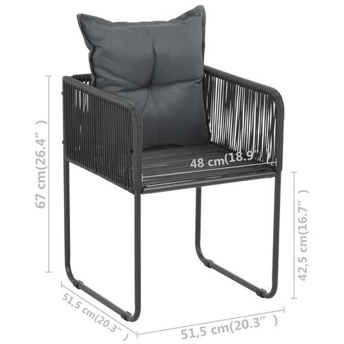 Havestole 6 stk. med puder polyrattan sort