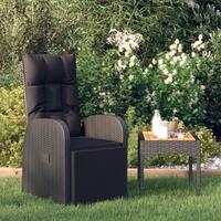 Havestol med hynder justerbart ryglæn polyrattan sort