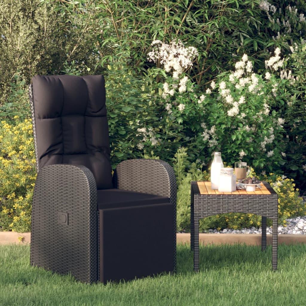 Havestol med hynder justerbart ryglæn polyrattan sort