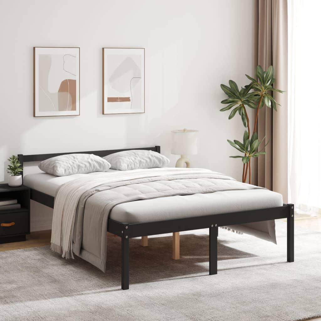 Seniorseng 135x190 cm dobbeltseng massivt fyrretræ sort