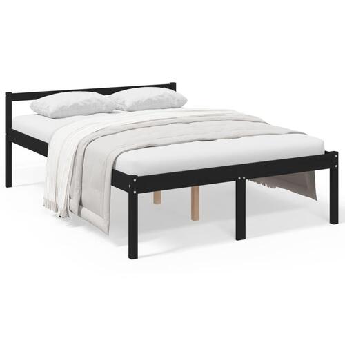 Seniorseng 135x190 cm dobbeltseng massivt fyrretræ sort