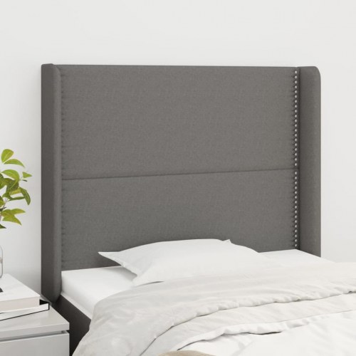 Sengegavl med kanter i stof 93 x 16 x 118/128 cm - mørkegrå