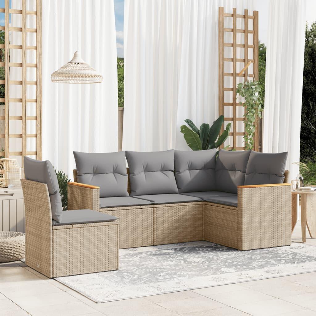 Sofasæt Til Haven 5 Dele Med Hynder Polyrattan - Blandet beige / Uden bord