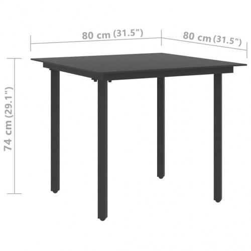 Havebord 80x80x74 cm stål og glas sort