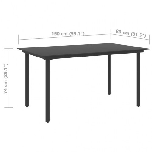 Havebord 150x80x74 cm stål og glas sort